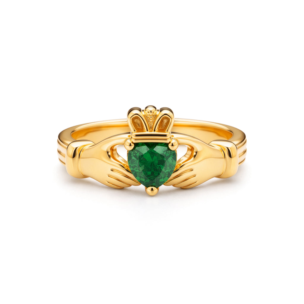 Claddagh Heart Ring | Love, Friendship, Loyalty | Emerald Zirconia & Gold