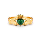 Anillo Corazón Claddagh | Amor, Amistad, Lealtad | Circonita Esmeralda y Oro
