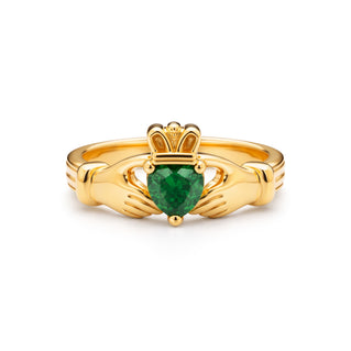 Claddagh Heart Ring | Love, Friendship, Loyalty | Emerald Zirconia & Gold
