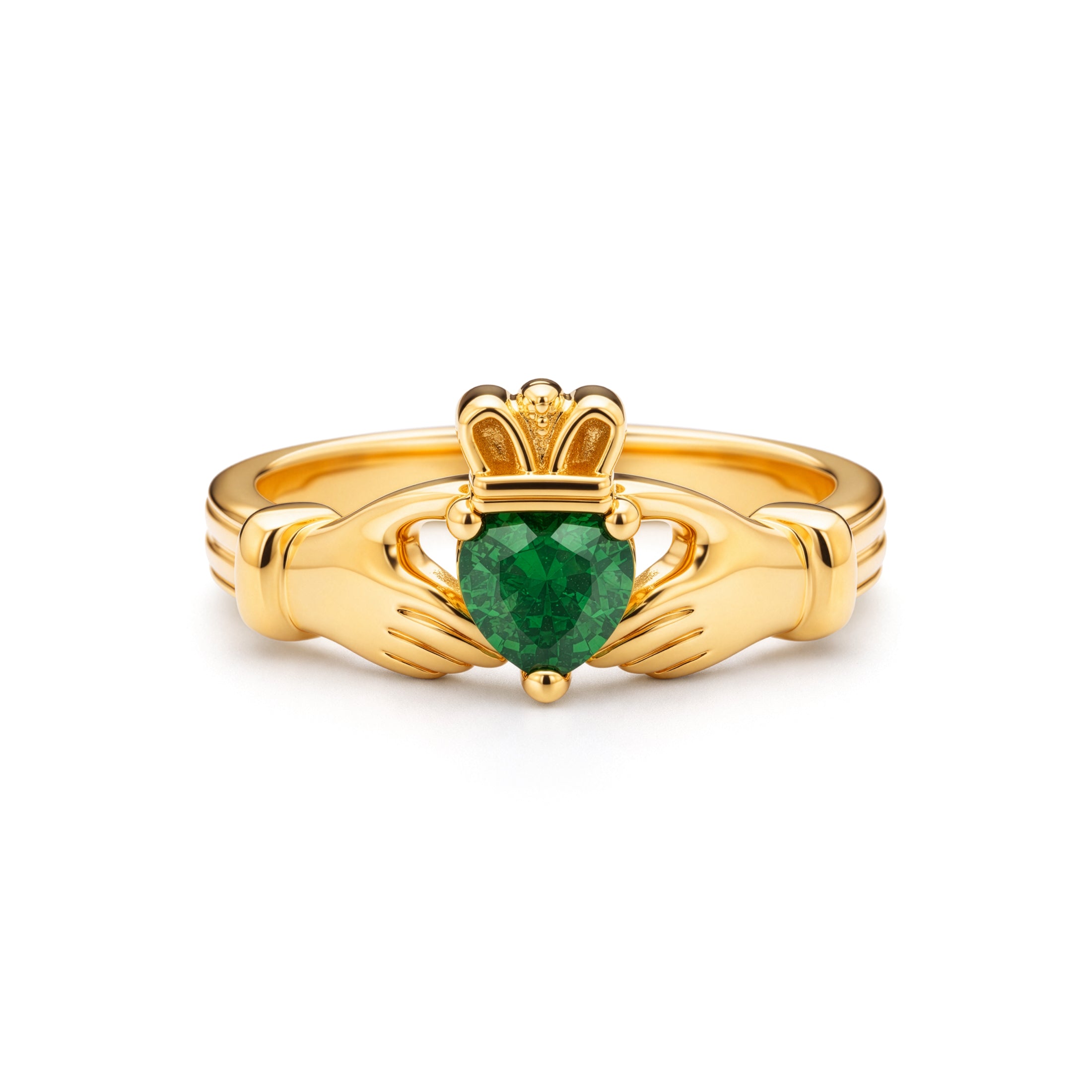 Claddagh Heart Ring | Love, Friendship, Loyalty | Emerald Zirconia & Gold
