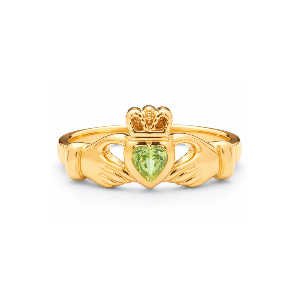 Claddagh Heart Ring | Love, Friendship, Loyalty | Peridot Zirconia & Gold