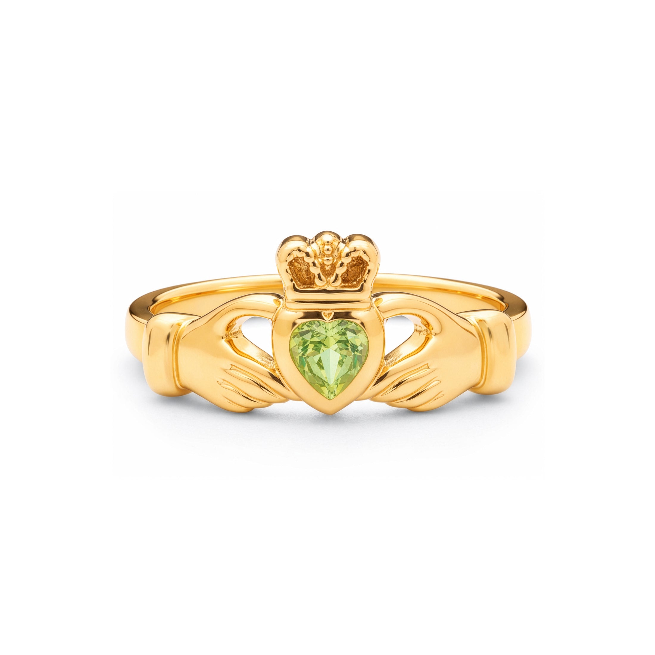 Claddagh Heart Ring | Love, Friendship, Loyalty | Peridot Zirconia & Gold