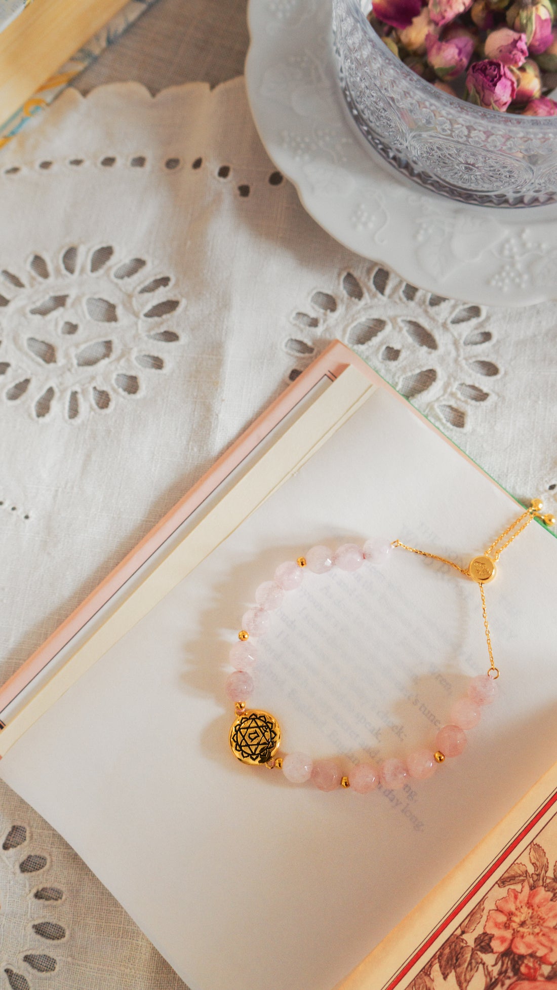 State of Grace Heart Chakra Activation, Madagascar Rose Quartz Bracelet, Adjustable Chain