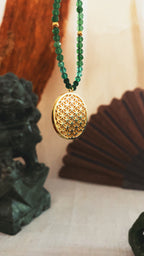 Joy & Prosperity Flower of Life Necklace – Green Aventurine, Spinel & Chrysoprase – 18K Gold
