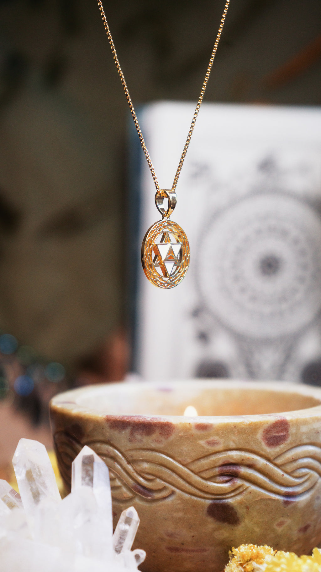 Merkaba Star Spiritual Ascension Necklace – 18K Gold with White Enamel