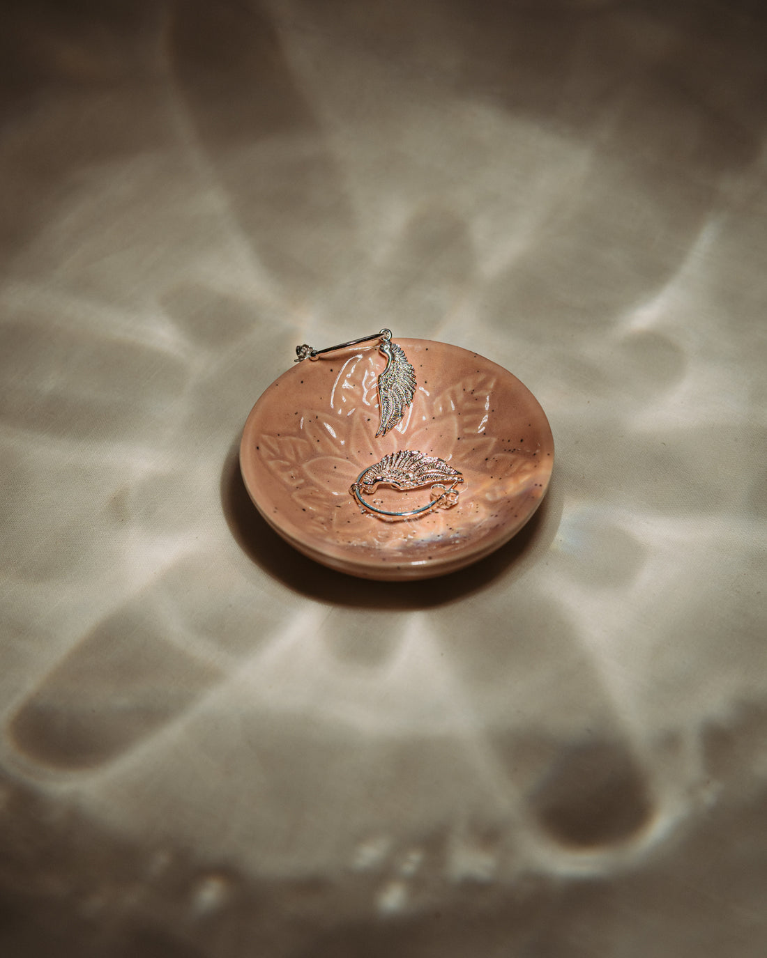 Angel Wing Large Hoop Earrings White Rhodium