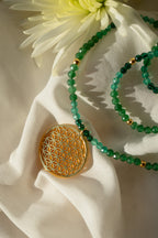 Joy & Prosperity Flower of Life Necklace – Green Aventurine, Spinel & Chrysoprase – 18K Gold
