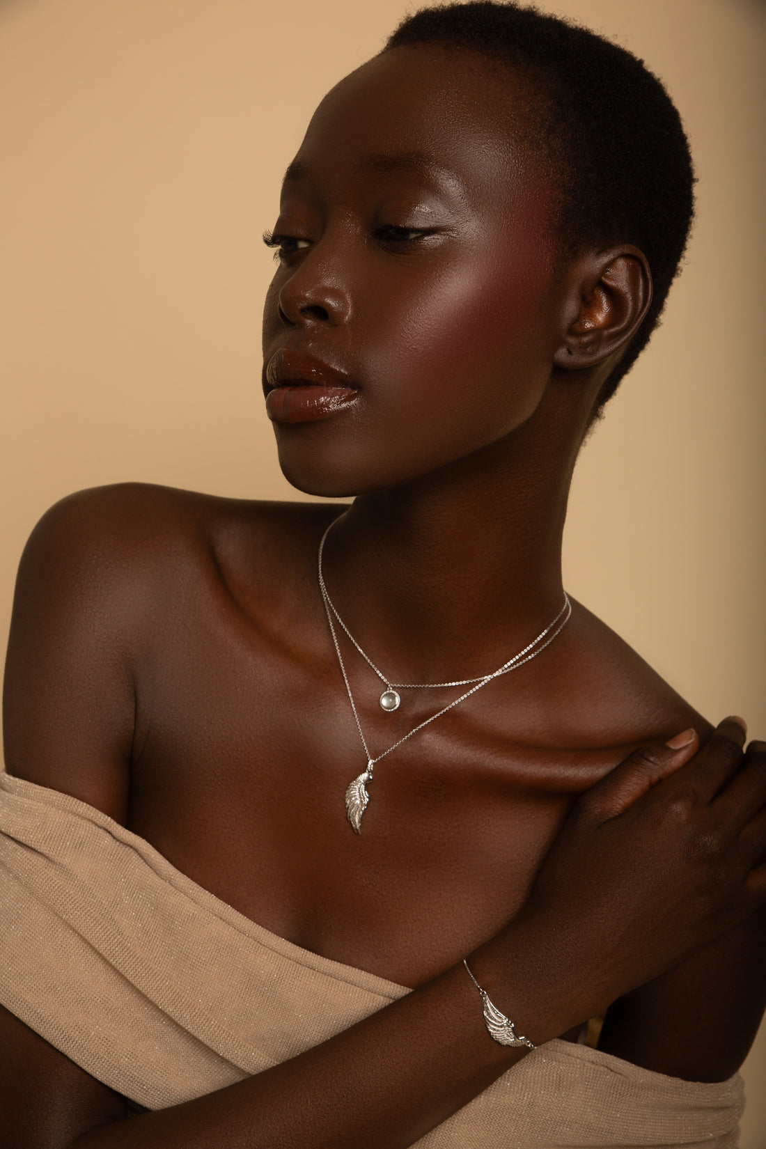 Archangel Gabriel Angel Of Communication Necklace, White Rhodium, Clear Quartz