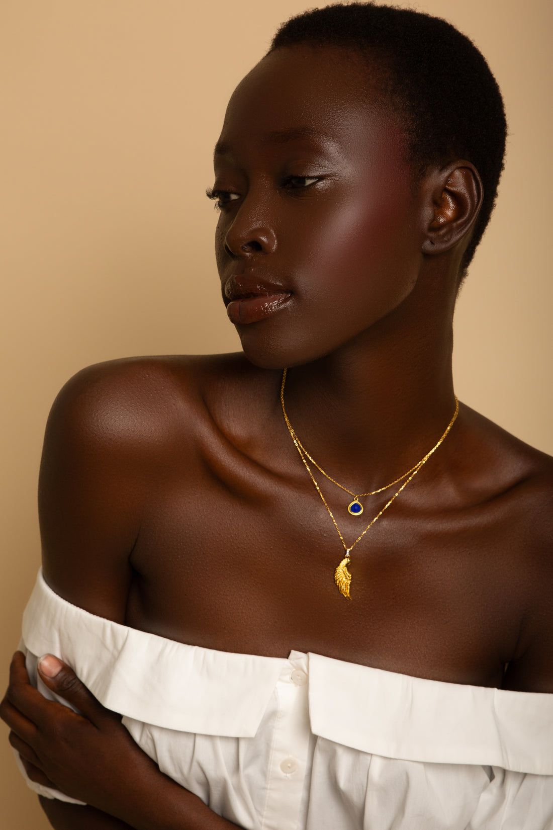 Archangel Michael Angel of Protection Necklace, Lapis Lazuli, 18K Gold