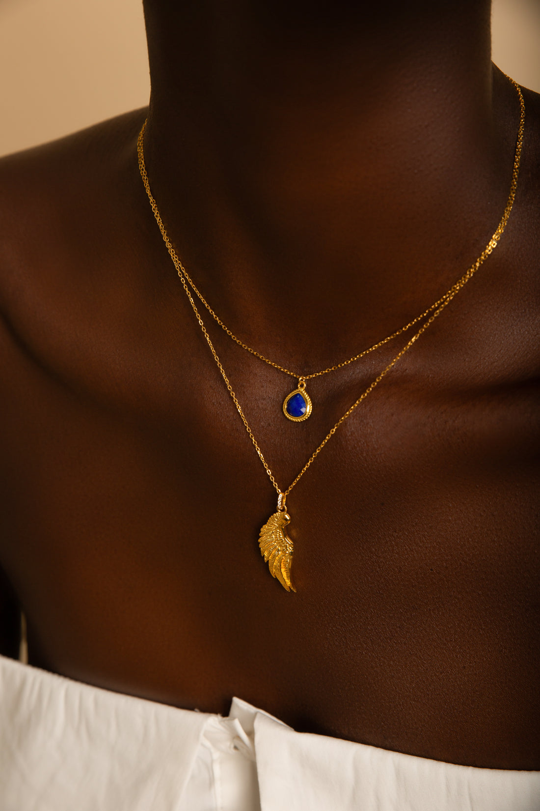 Archangel Michael Angel of Protection Necklace, Lapis Lazuli, White Rhodium