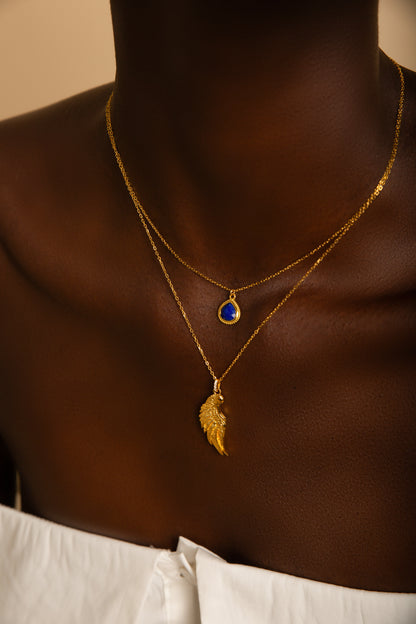 Archangel Michael Angel of Protection Necklace, Lapis Lazuli, 18K Gold