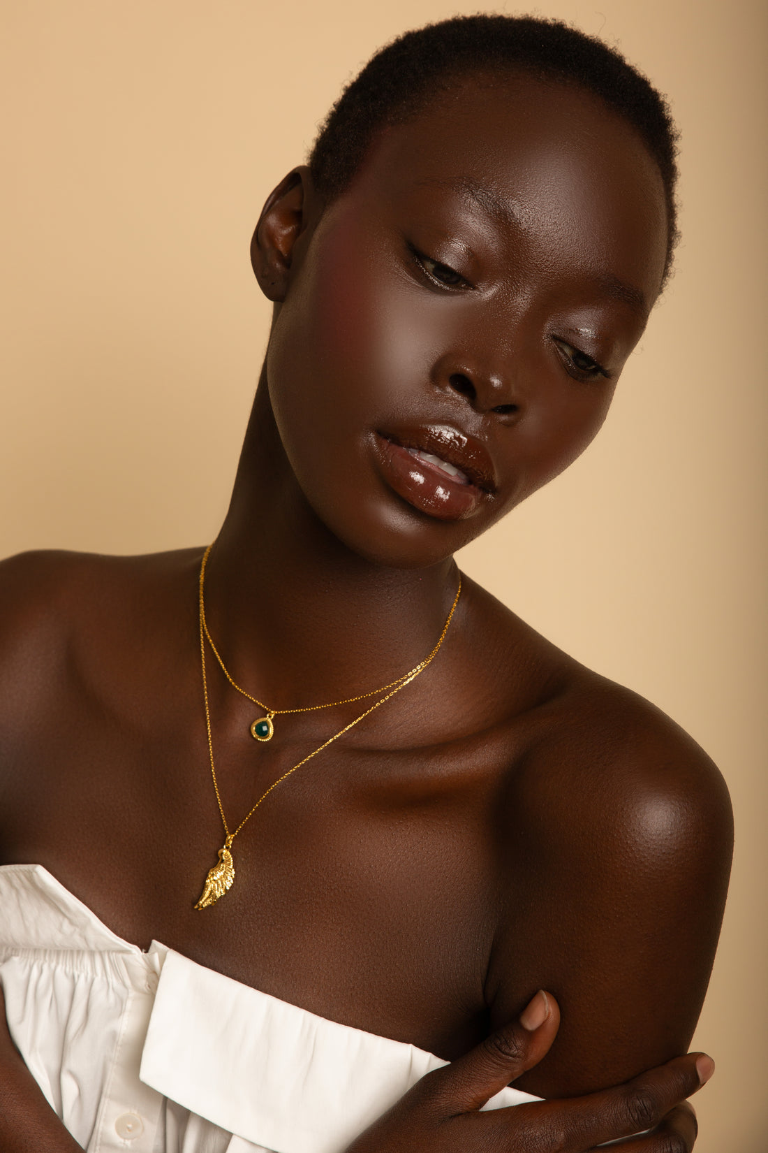 Archangel Raphael Angel of Healing Necklace, Green Agate, 18k Gold