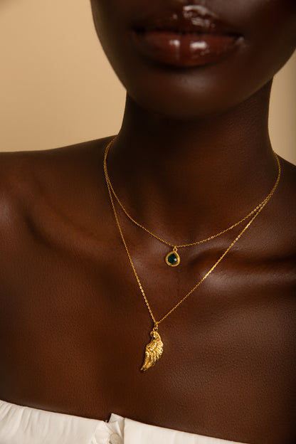 Archangel Raphael Angel of Healing Necklace, Green Agate, 18k Gold