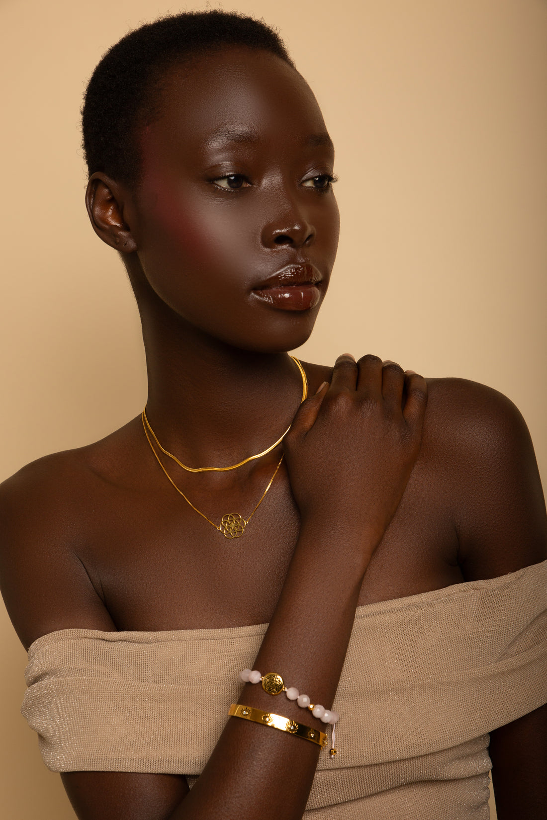 Seed of Life Choker/Y-Style Lariat, Reversible Necklace, White Rhodium