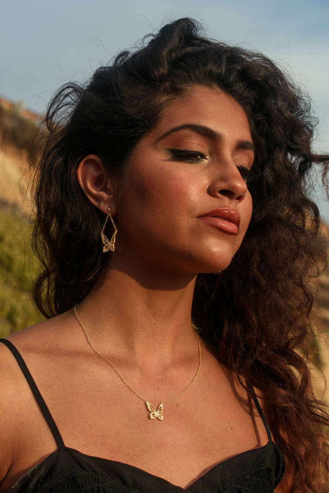 Graceful Spirit Butterfly Necklace, White Rhodium with Pave CZ Diamond