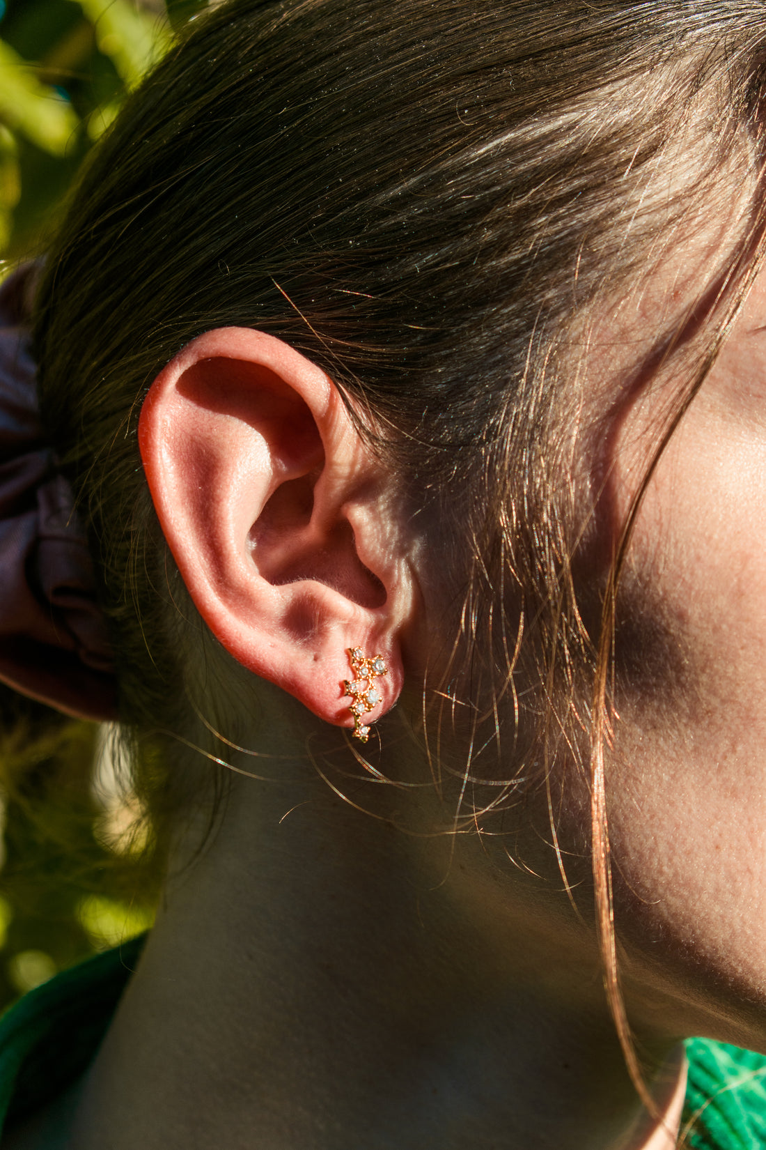 Star Cluster Stud Earring with Zirconia Diamond, 18k Gold