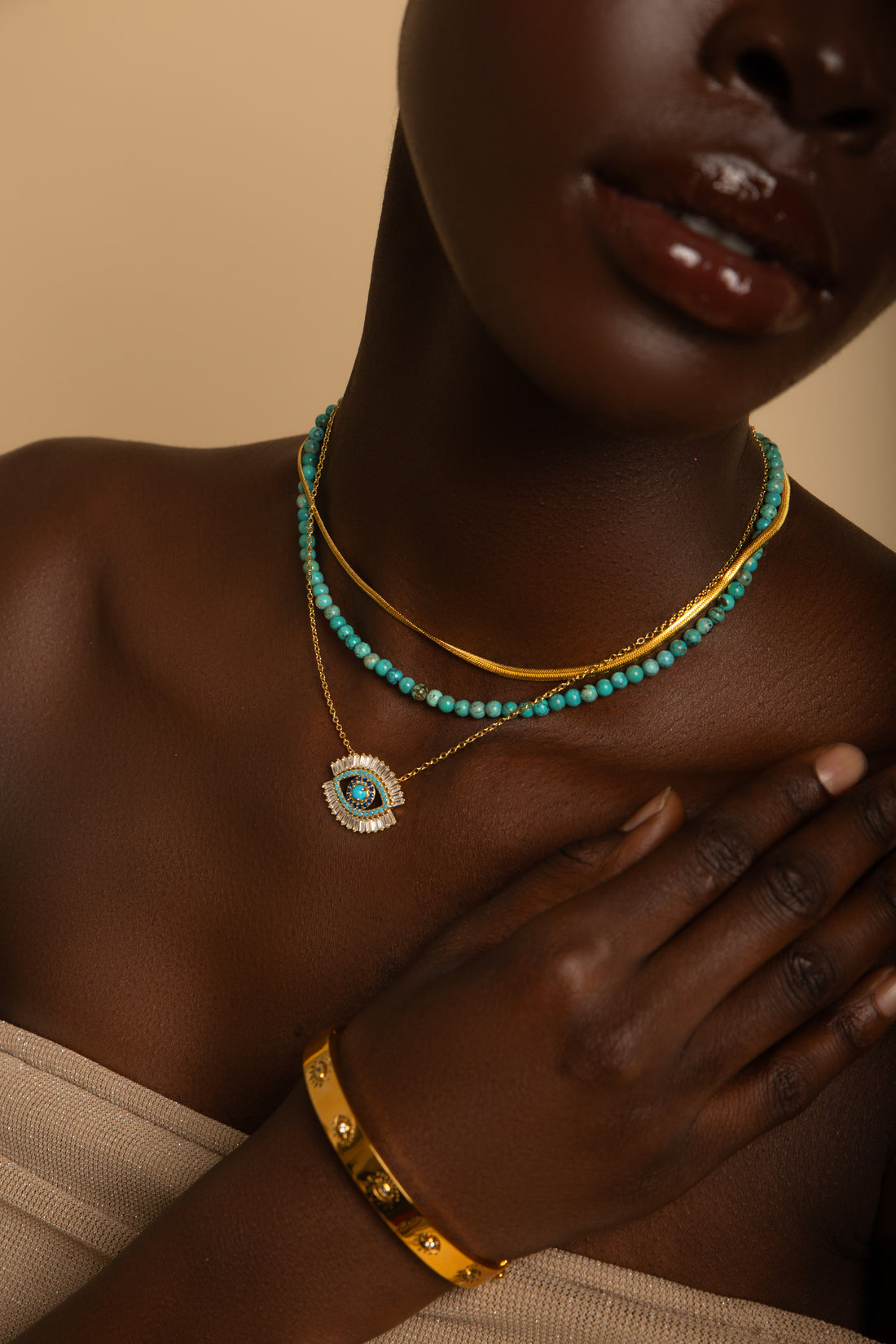 Evil Eye Necklace, Turquoise and Zirconia Baguette Diamonds *Seen on Alessandra Ambrosio