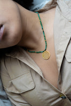 Joy & Prosperity Flower of Life Necklace – Green Aventurine, Spinel & Chrysoprase – 18K Gold