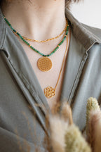 Joy & Prosperity Flower of Life Necklace – Green Aventurine, Spinel & Chrysoprase – 18K Gold