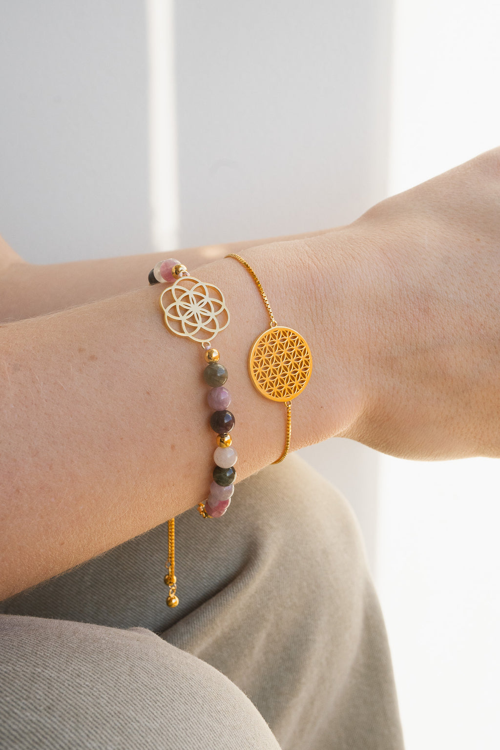 Seed of Life | Gratitude for Creation Tourmaline Bracelet | 18k Gold Plated | Spiritual Healing Jewelry