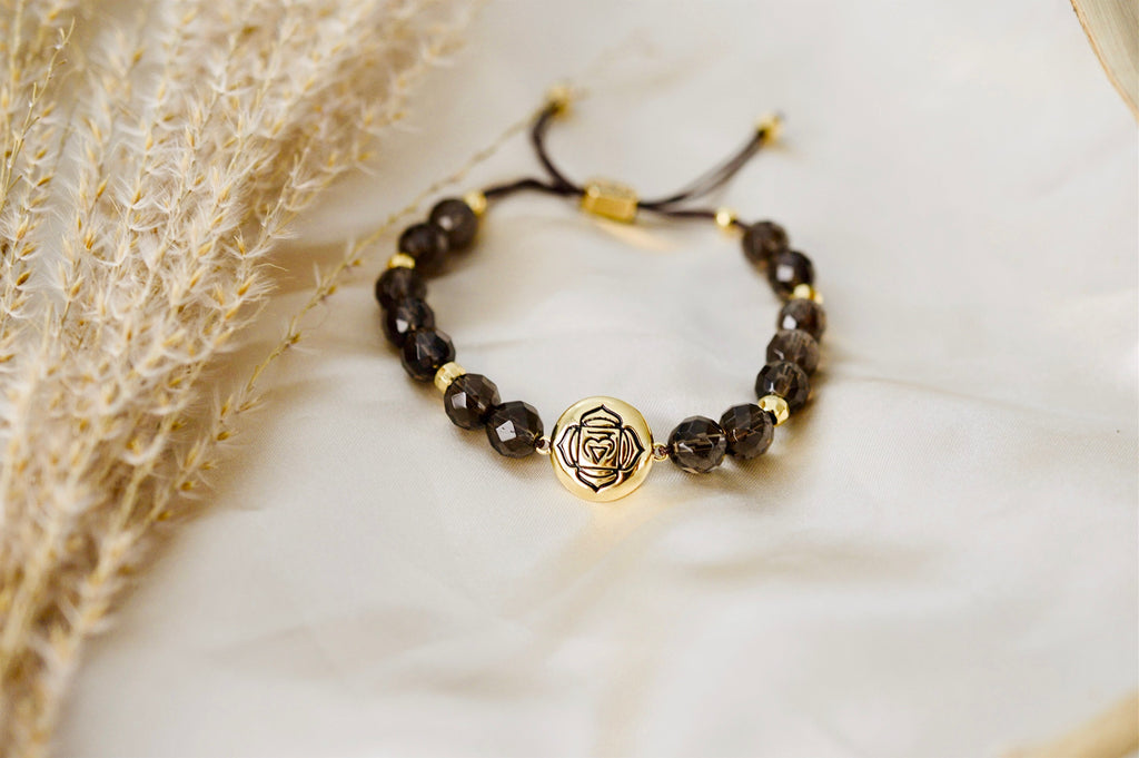 Root Chakra Smoky Quartz Bracelet – Grounded Energy & Calm 18K Gold Plated Healing Jewelry