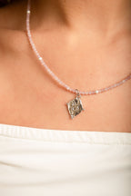 Taurus Zodiac Choker Necklace – Rose Quartz White Rhodium Plated Horoscope Jewelry
