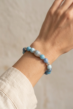 Tranquil Lotus Larimar Quartz Lotus Beaded Bracelet, White Rhodium