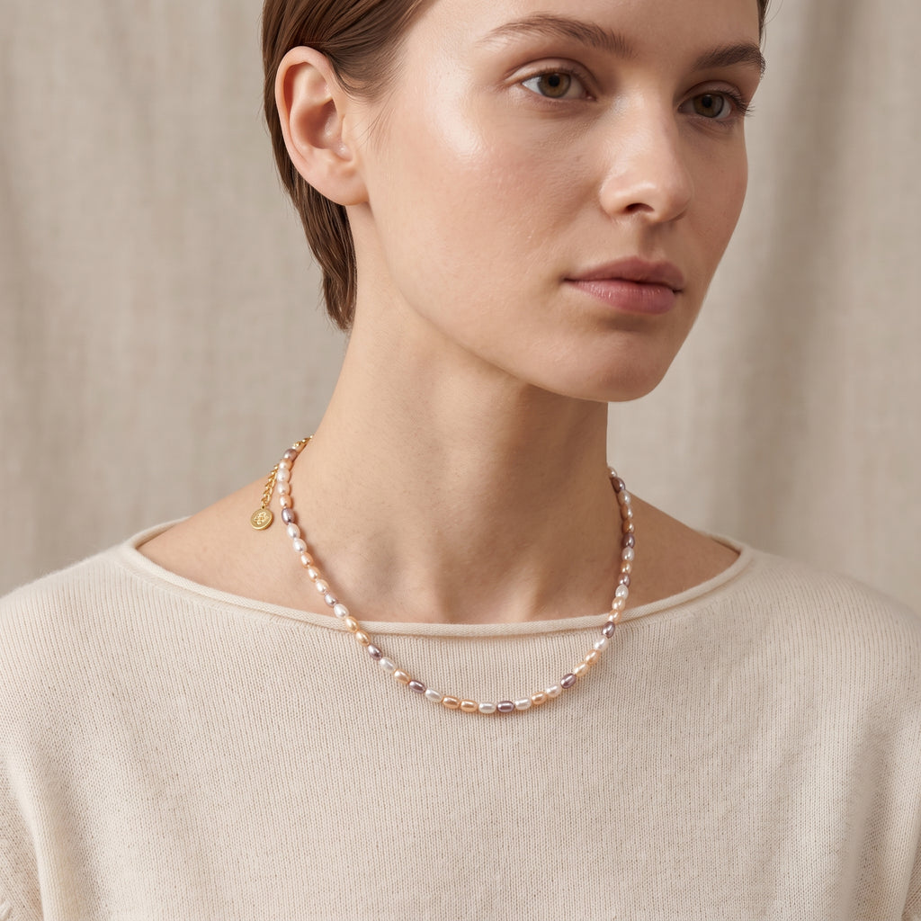 Divine Aura Multi-Color Freshwater Baroque Pearl Choker Necklace | Rhodium Plated