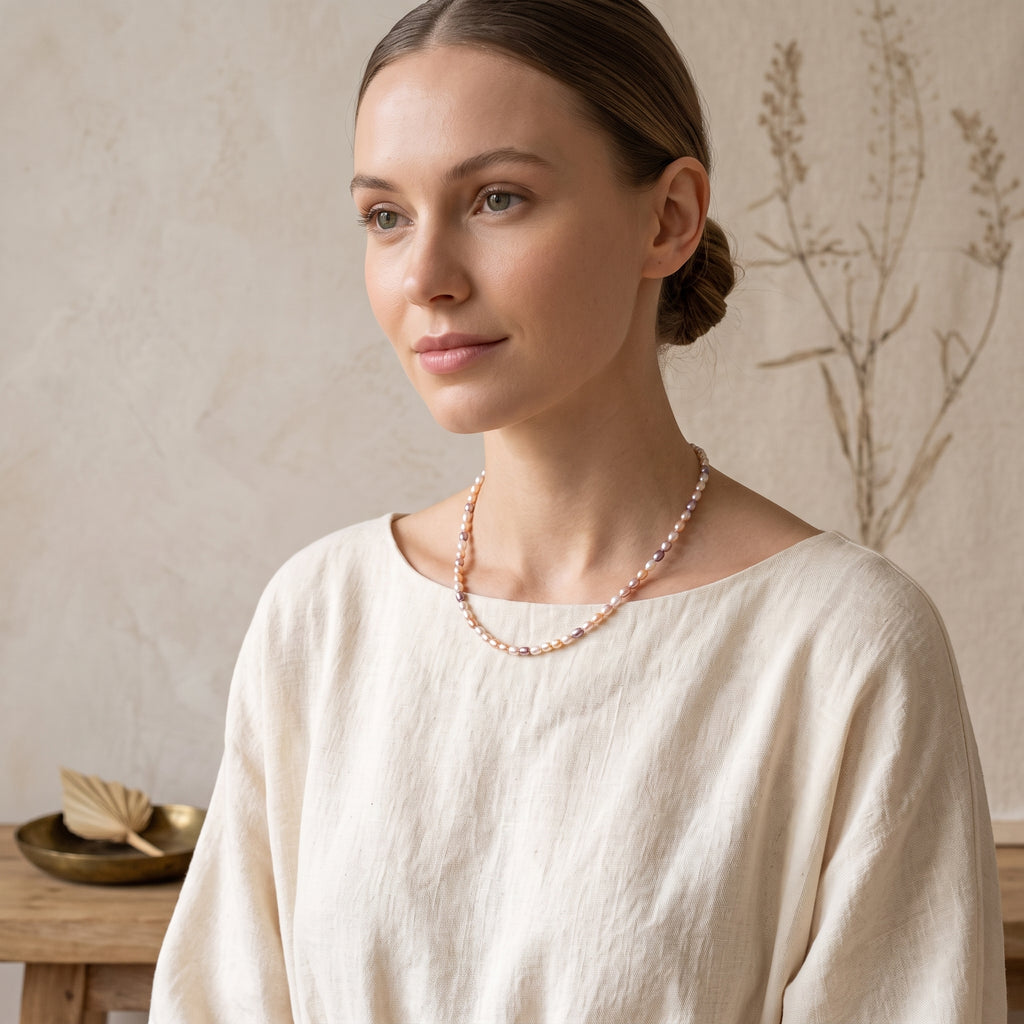 Divine Aura Multi-Color Freshwater Baroque Pearl Choker Necklace | Rhodium Plated