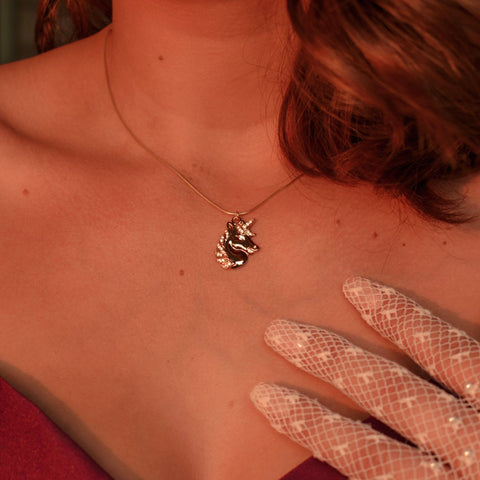 Mystical Unicorn Necklace, White Rhodium with Zirconia Diamond