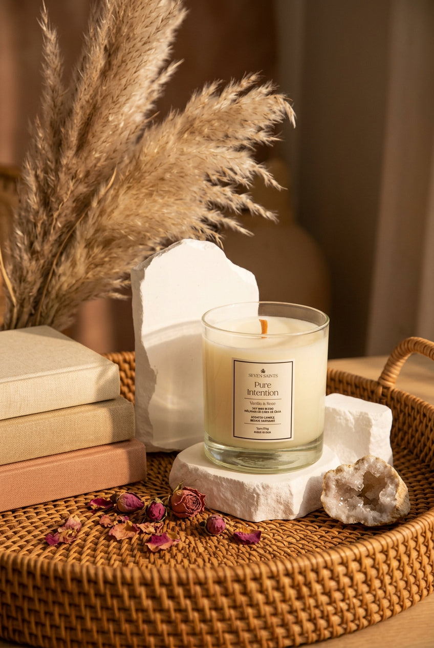 Pure Intention Vanilla and Rose Soy Blend Wax Candle - For Manifestation - Non-Toxic