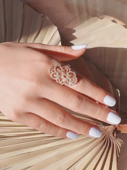 Infinite Love Pave Adjustable Ring, 18k Gold, White Topaz