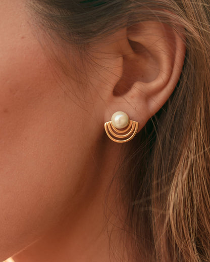 Radiate Pearl Stud Earrings, 18k Gold Plated Sterling Silver