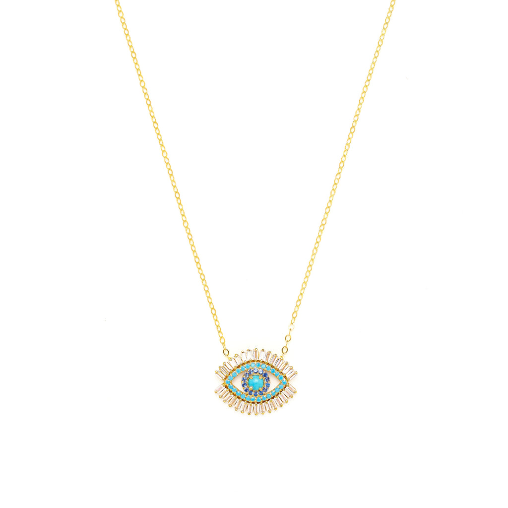 Evil Eye Necklace – Turquoise & Zirconia Baguette Diamonds | Seen on Alessandra Ambrosio