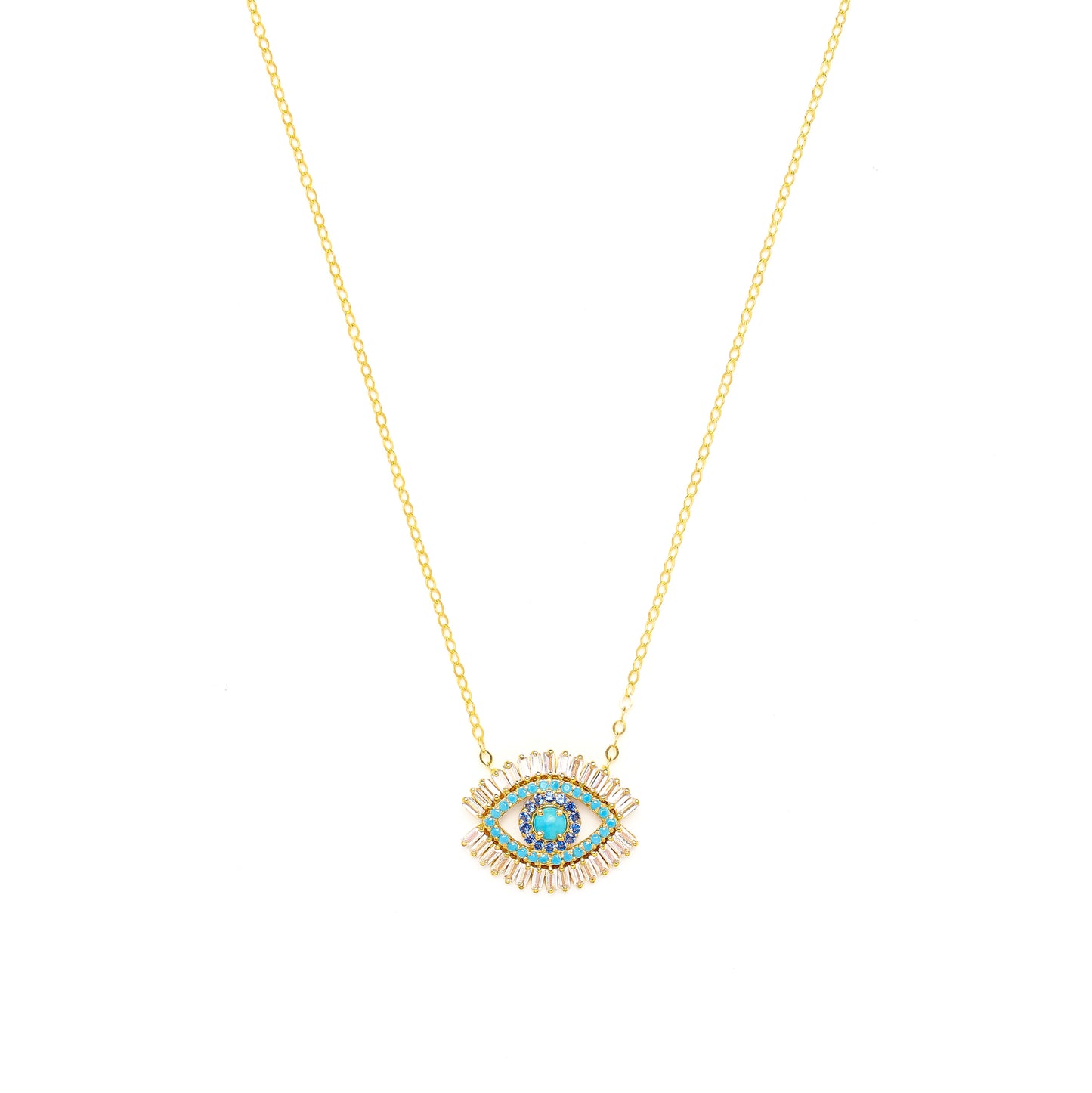 Evil Eye Necklace, Turquoise and Zirconia Baguette Diamonds *Seen on Alessandra Ambrosio