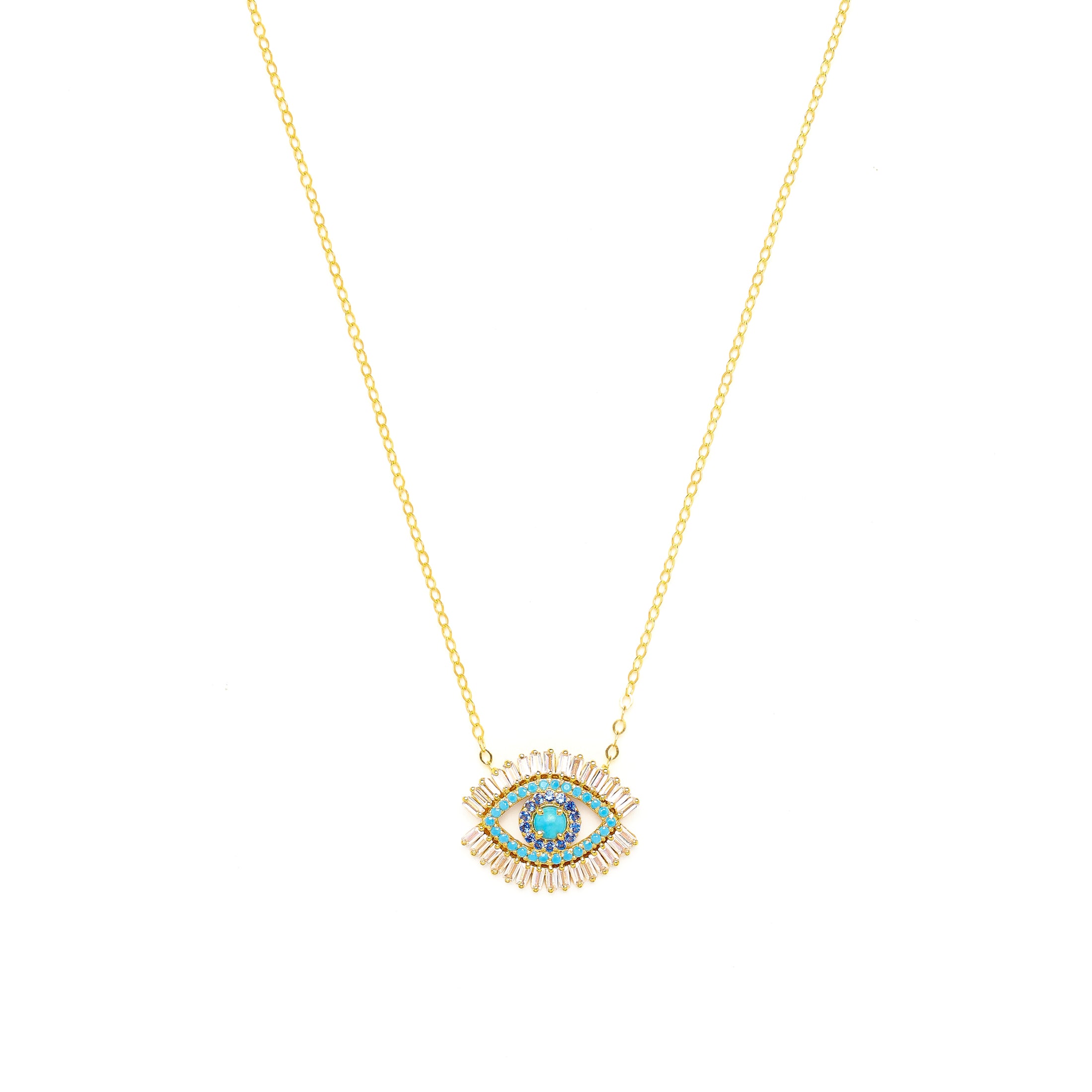 Evil Eye Necklace – Turquoise & Zirconia Baguette Diamonds | Seen on Alessandra Ambrosio