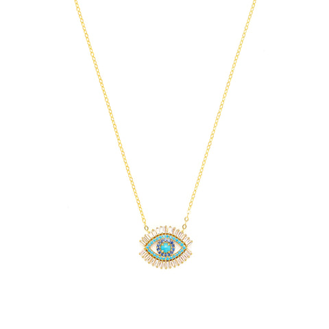 Evil Eye Necklace, 18k Gold Vermeil with Turquoise and Zirconia Baguette Diamonds *Seen on Alessandra Ambrosio