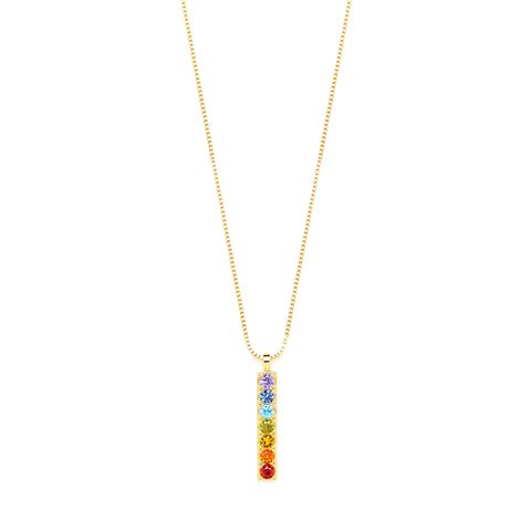 Chakra Align Rainbow Bar Necklace, 18k Gold
