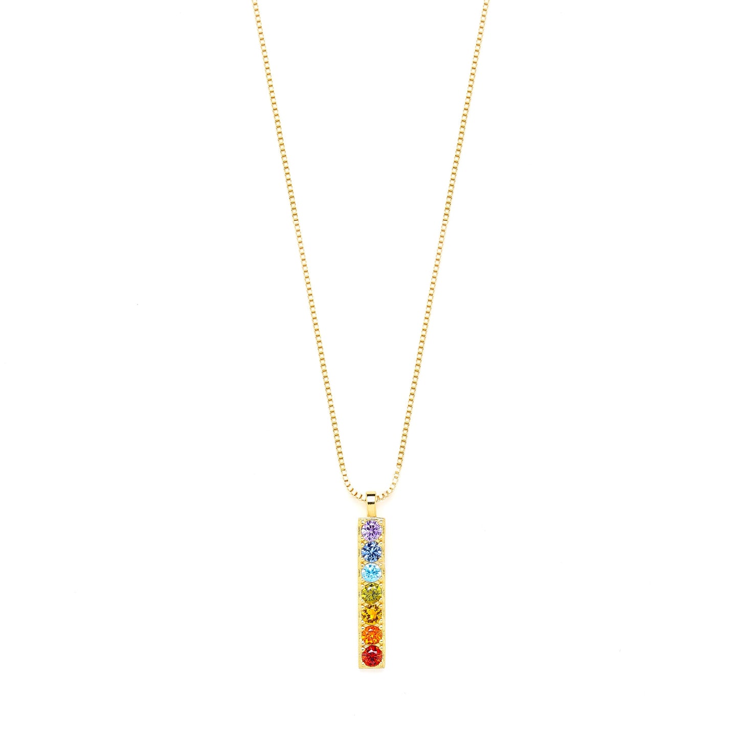 Chakra Align Rainbow Bar Necklace, White Rhodium