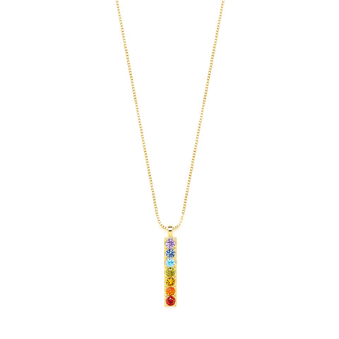 Chakra Align Rainbow Bar Necklace, White Rhodium