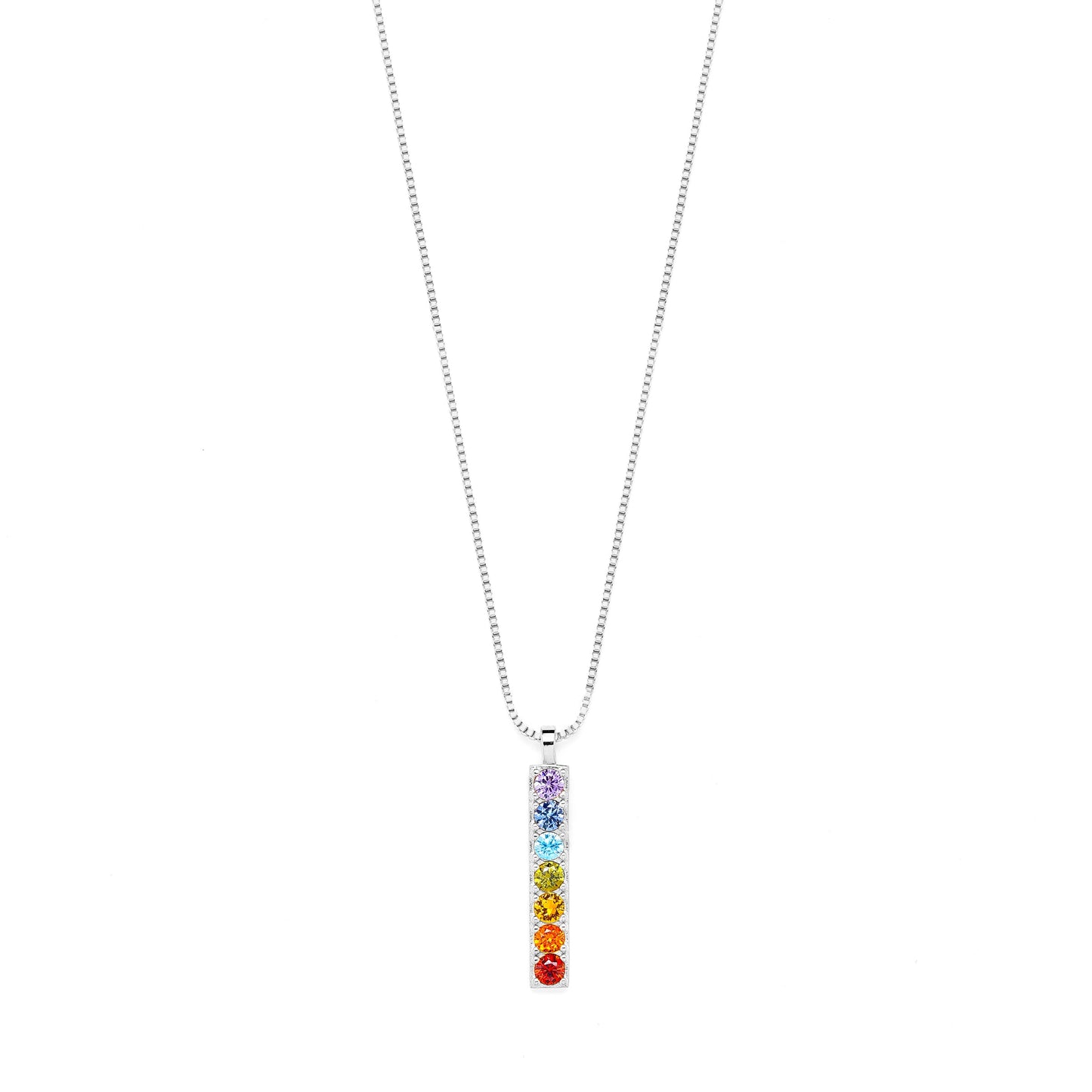 Chakra Align Rainbow Bar Necklace, White Rhodium