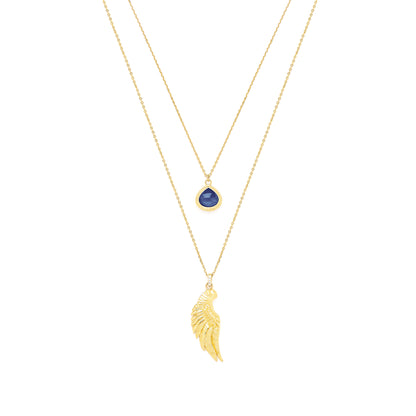 Archangel Michael Angel of Protection Necklace, Lapis Lazuli, White Rhodium
