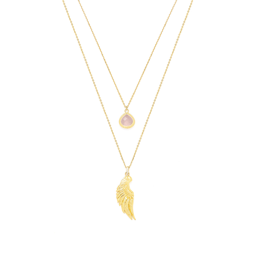 ARCHANGEL CHAMUEL Angel Of Love Necklace - Rose Quartz - White Rhodium