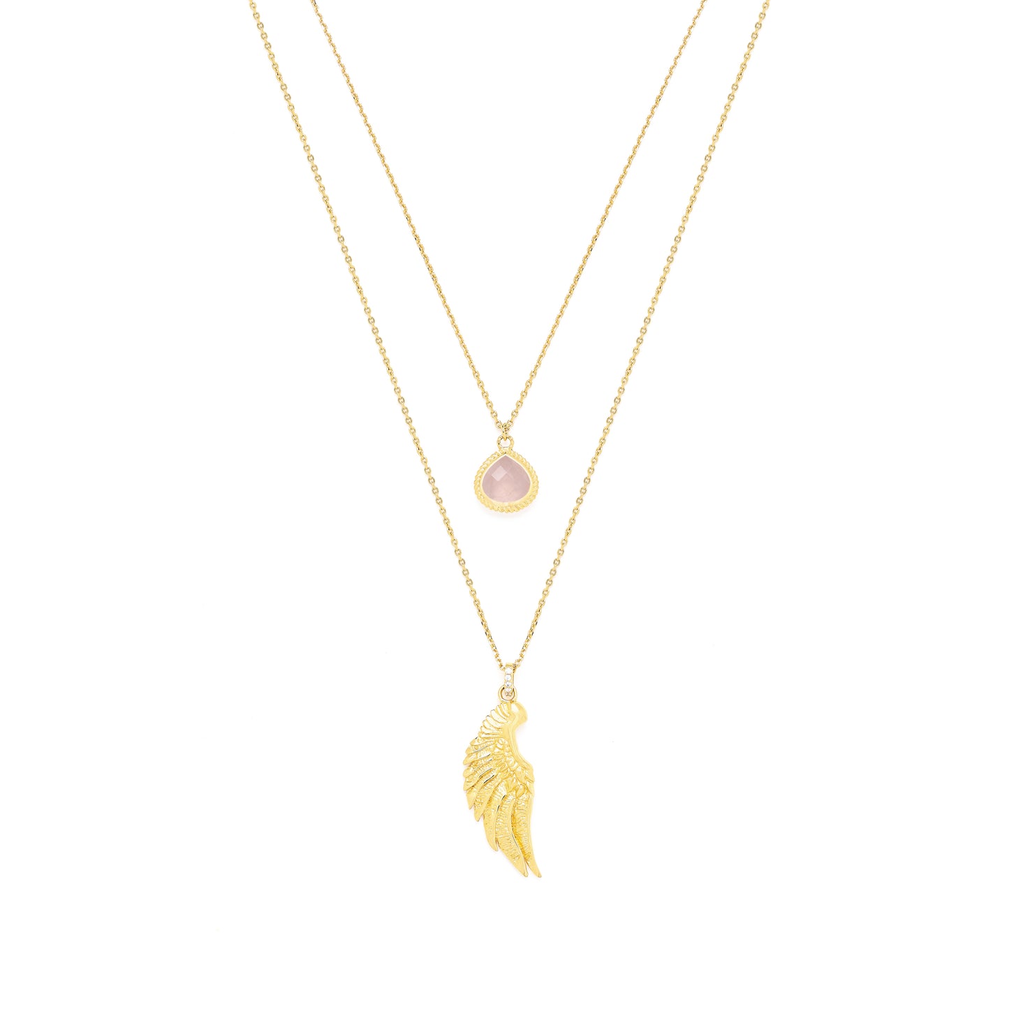 ARCHANGEL CHAMUEL Angel Of Love Necklace, Rose Quartz, White Rhodium