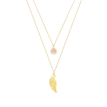ARCHANGEL CHAMUEL Angel Of Love Necklace, Rose Quartz, White Rhodium