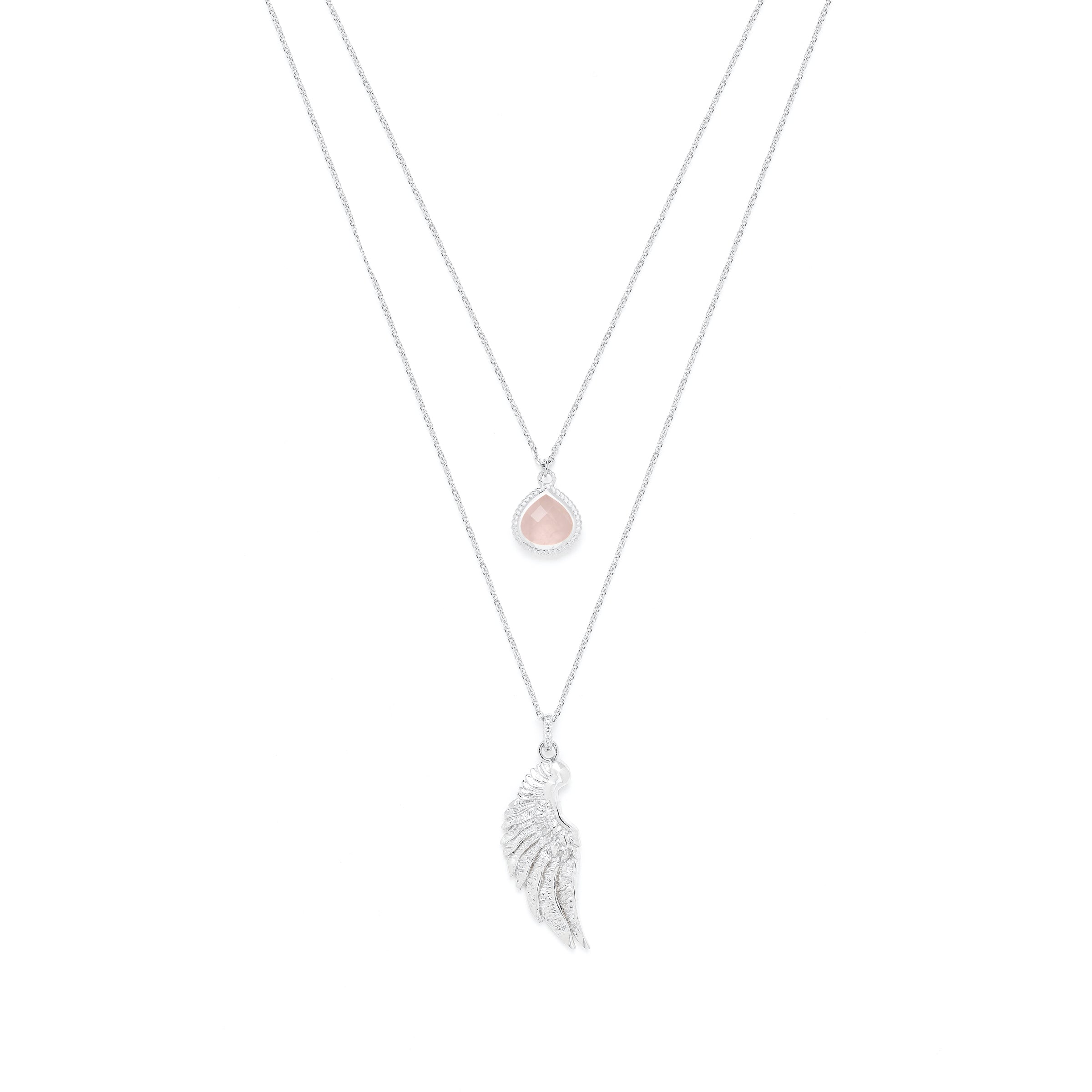 ARCHANGEL CHAMUEL Angel Of Love Necklace - Rose Quartz - White Rhodium