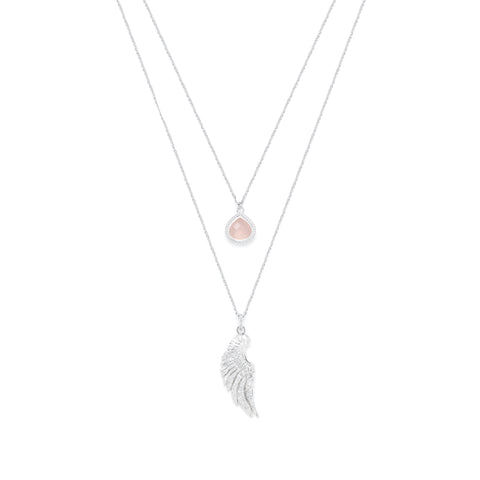 ARCHANGEL CHAMUEL Angel Of Love Necklace, Rose Quartz, White Rhodium