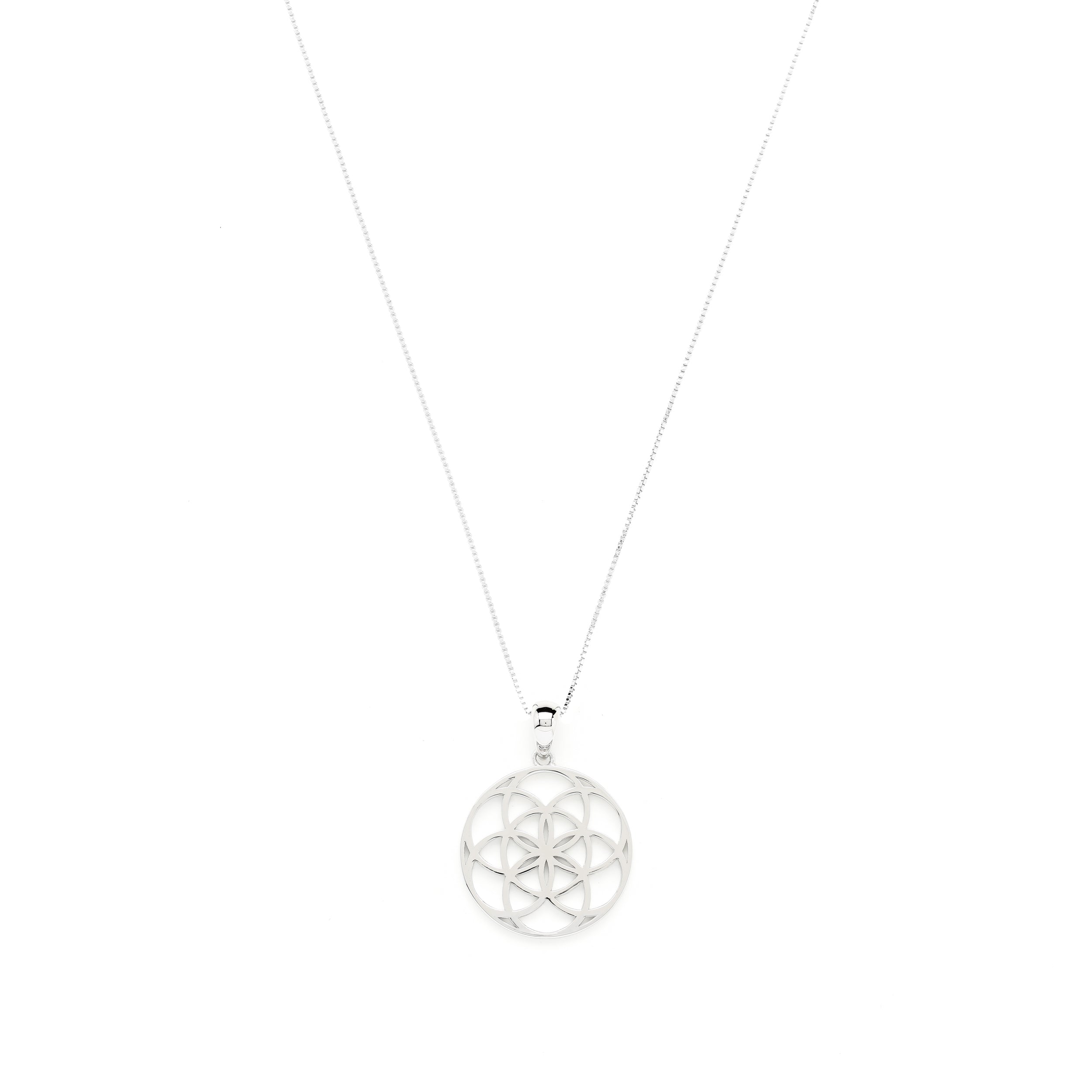 Seed of Life Abundance Necklace Sterling Silver - White Rhodium