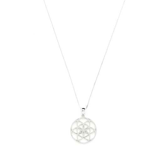 Seed of Life Abundance Necklace Sterling Silver, White Rhodium
