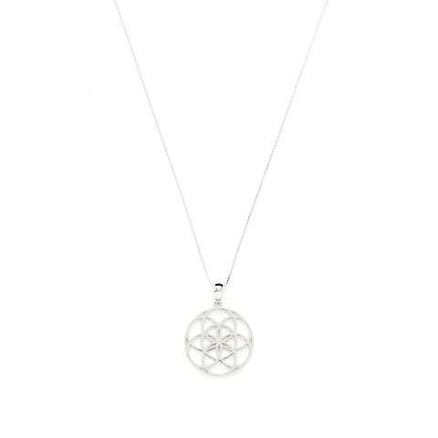 Seed of Life Abundance Necklace Sterling Silver, White Rhodium